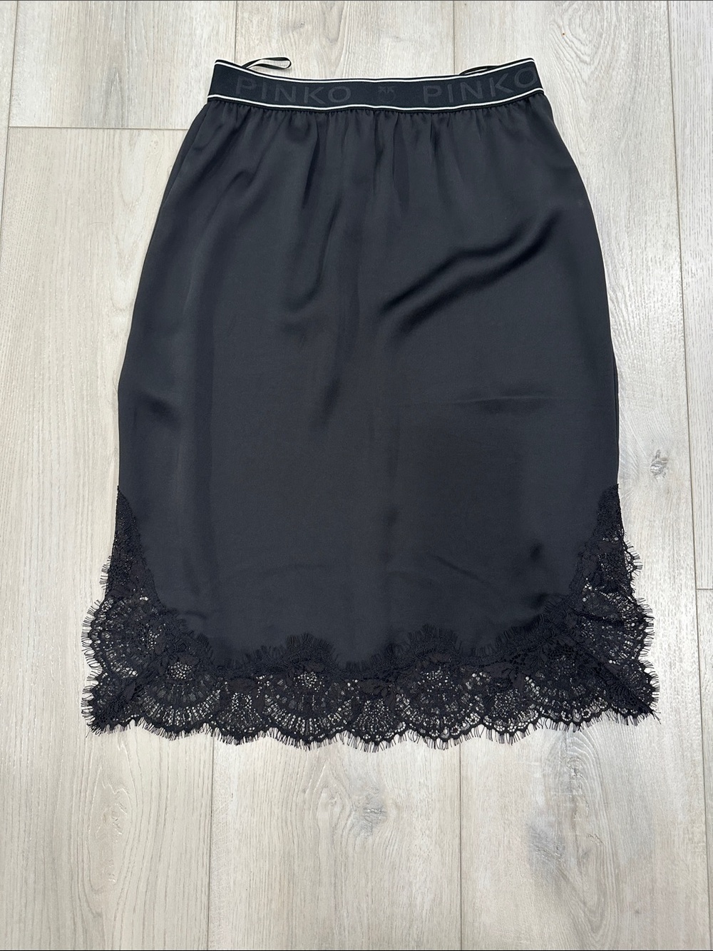 Pinko Black Lace-Trim Midi Slip Skirt